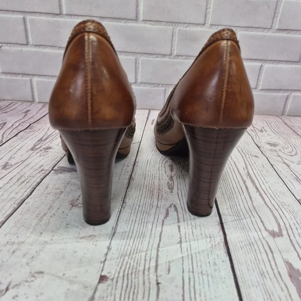 American Eagle Y2K Boho Chunky Braided Faux Leather Open Toe Block Heels 9 1/2 - Picture 3 of 7